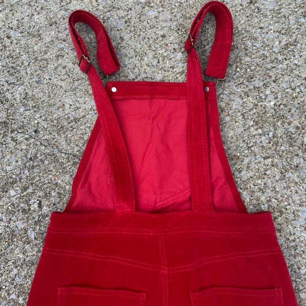 Red Mini Overall Dress - Picture 3 of 4